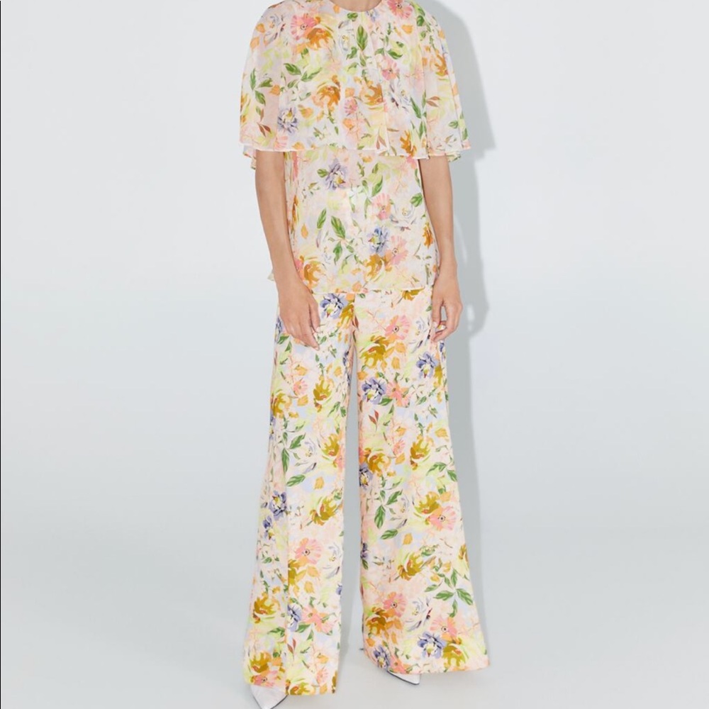 Zara Wide Leg Floral Silk Pant
